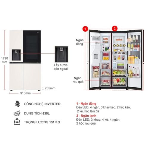 Tủ Lạnh 2 cánh side by side Inverter 635 Lít LG GR-X257BG 5 Kích thước tủ Lạnh 2 cánh side by side Inverter 635 Lít LG GR-X257BG
