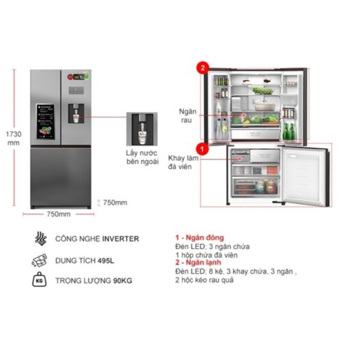 Tủ Lạnh 3 cánh Multi Door Inverter 495 Lít Panasonic NR-CW530XHHV 5 Kích thước tủ Lạnh 3 cánh Inverter 495 Lít Panasonic NR-CW530XHHV