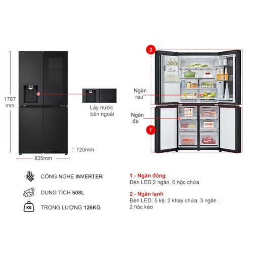 Tủ Lạnh 4 cánh Multi Door Inverter 508 Lít LG LFI50BLMAI 5 Kích thước tủ Lạnh 4 cánh Multi Door Inverter 508 Lít LG LFI50BLMAI