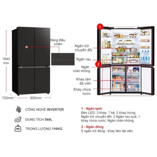 Tủ Lạnh 4 cánh Multi door Inverter 569 Lít Hitachi R-WB640VGV0 GMG 5 Kích thước tủ Lạnh 4 cánh Multi door Inverter 569 Lít Hitachi R-WB640VGV0 GMG