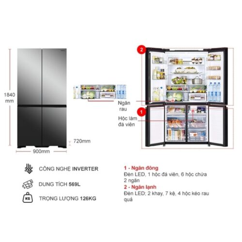 Tủ Lạnh 4 cánh Multi door Inverter 569 Lít Hitachi R-WB640VGV0X MIR 5 Kích thước tủ Lạnh 4 cánh Multi door Inverter 569 Lít Hitachi R-WB640VGV0X MIR