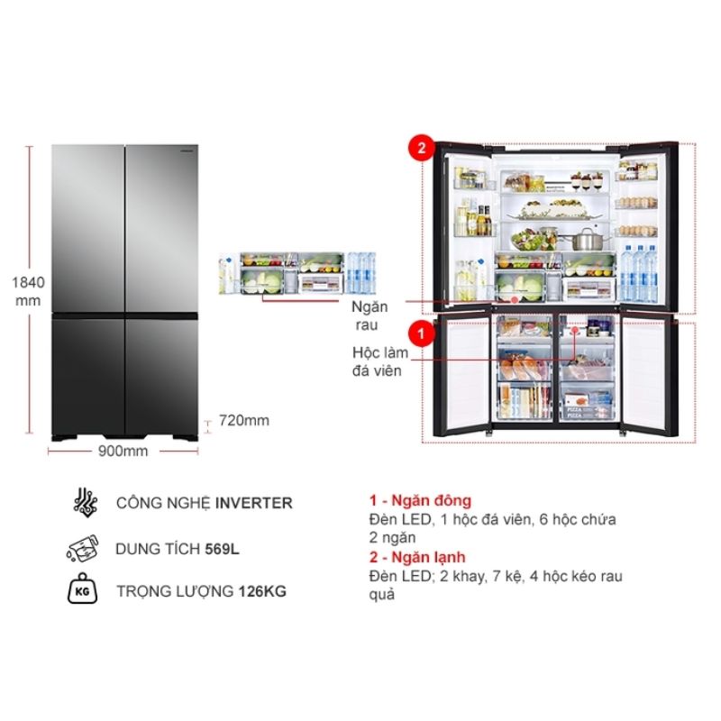 Kích thước tủ Lạnh 4 cánh Multi door Inverter 569 Lít Hitachi R-WB640VGV0X MIR Kích thước tủ Lạnh 4 cánh Multi door Inverter 569 Lít Hitachi R-WB640VGV0X MIR