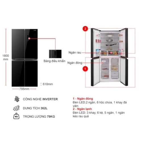 Tủ Lạnh 4 cánh Multi doors Inverter 362 Lít Sharp SJ-FX420VG-BK 4 Kích thước tủ Lạnh 4 cánh Multi doors Inverter 362 Lít Sharp SJ-FX420VG-BK