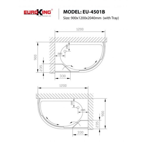 Kích thước phòng tắm vách kính EuroKing EU-4501B