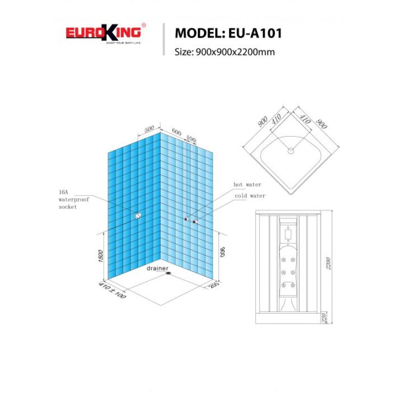 Kích thước phòng xông hơi Euroking EU-A101 Kích thước phòng xông hơi Euroking EU-A101