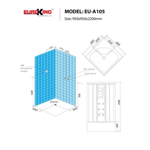Phòng xông hơi Euroking EU-A105 White 4 Kích thước phòng xông hơi Euroking EU-A105 White