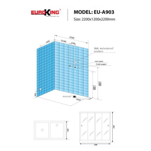 Phòng xông hơi Euroking EU-A903R White 4 Kích thước phòng xông hơi Euroking EU-A903R White