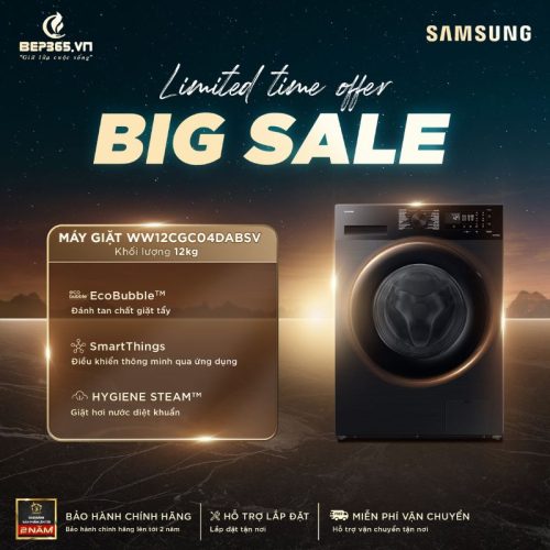 Big sale Máy Giặt Samsung Inverter 12 kg WW12CGC04DABSV cửa trước