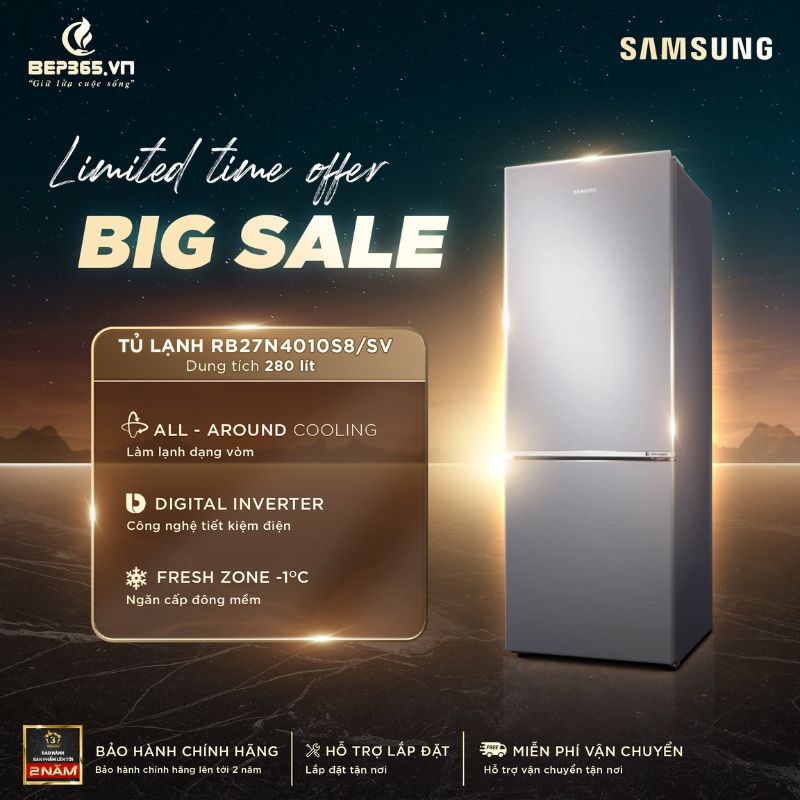 Big sale tủ Lạnh 2 cánh Inverter 280 Lít Samsung RB27N4010S8 Big sale tủ Lạnh 2 cánh Inverter 280 Lít Samsung RB27N4010S8