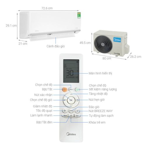 Điều hòa 1 chiều Midea Inverter MSAGA-10CRDN8 5 Kích thước điều hòa 1 chiều Midea Inverter MSAGA-10CRDN8