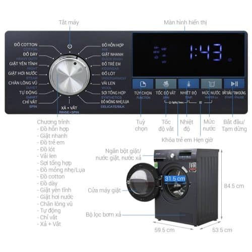 Máy giặt Sharp Inverter 9 kg ES-FM90CB-SB 4 Kích Thước Máy giặt Sharp Inverter 9 kg ES-FM90CB-SB