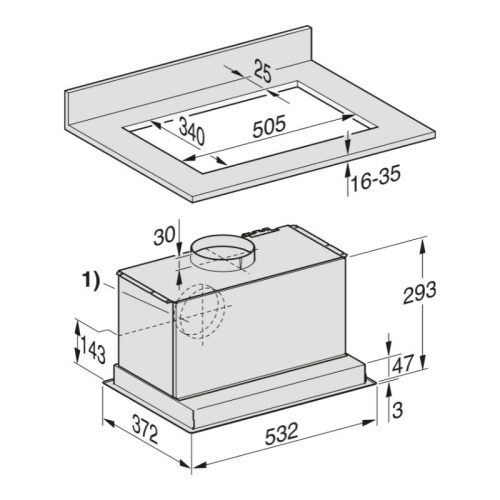 Máy hút mùi âm trần Miele DA 2450-1 4 Kích thước máy hút mùi âm trần Miele DA 2450-1