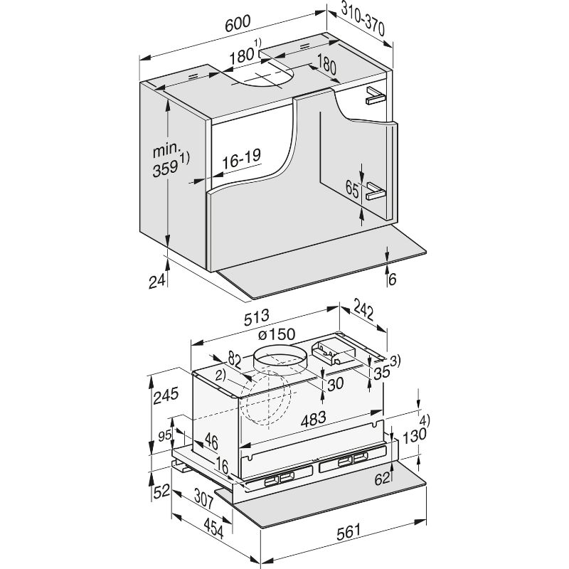 Kích thước máy hút mùi âm tủ Miele DAS 4640 Kích thước máy hút mùi âm tủ Miele DAS 4640