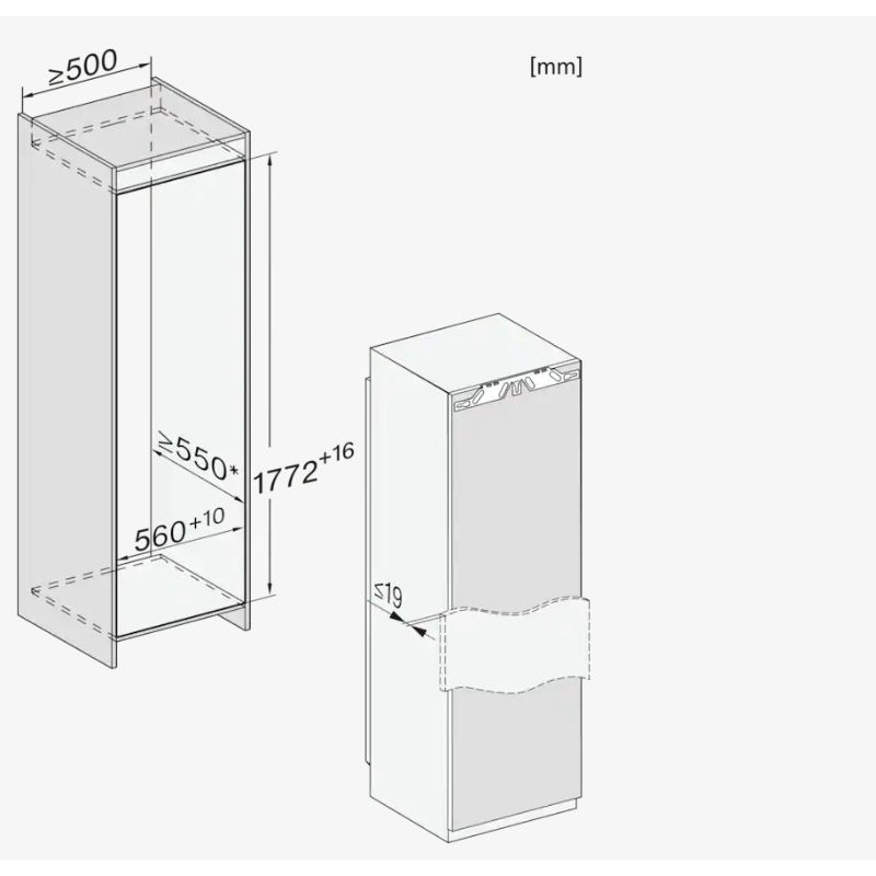 Kích thước tủ mát Miele K 7743 E - 294L Kích thước tủ mát Miele K 7743 E - 294L