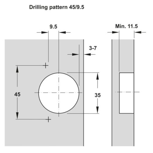 Lắp đặt bản lề trùm ngoài Metalla SM 110° Giảm Chấn Hafele 315.07.113