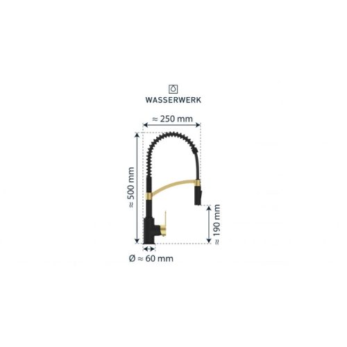 Vòi rửa bát Wasserwerk WK 3 black/matt gold, with spiral spring 700558 4 Kích thước vòi rửa bát Wasserwerk WK 3 black/matt gold, with spiral spring 700558