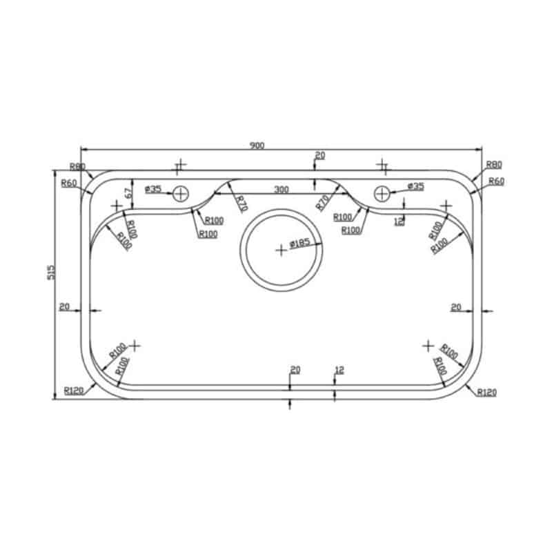 Kích thước chậu rửa bát Konox TARI 9051SM Kích thước chậu rửa bát Konox TARI 9051SM