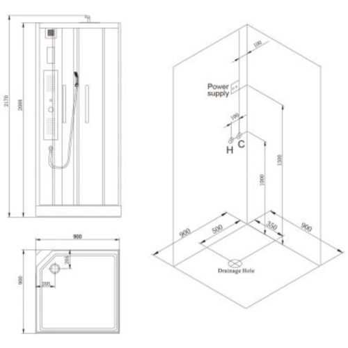 Kích thước phòng xông hơi NOFER VS-1021B