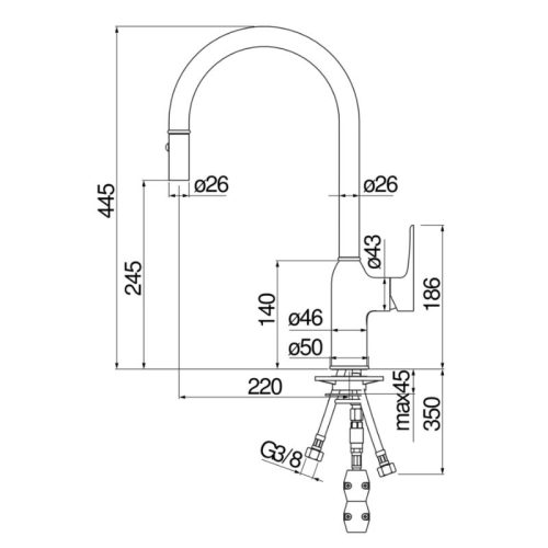 Vòi rửa bát Nobinox RING NB130LTB 5 Kích thước vòi rửa bát Nobinox RING NB130LTB