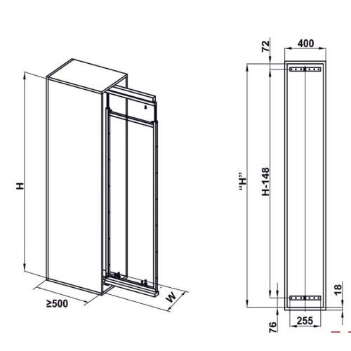 kich thuoc tu do kho canh keo dolce 400mm hafele 548.65.005